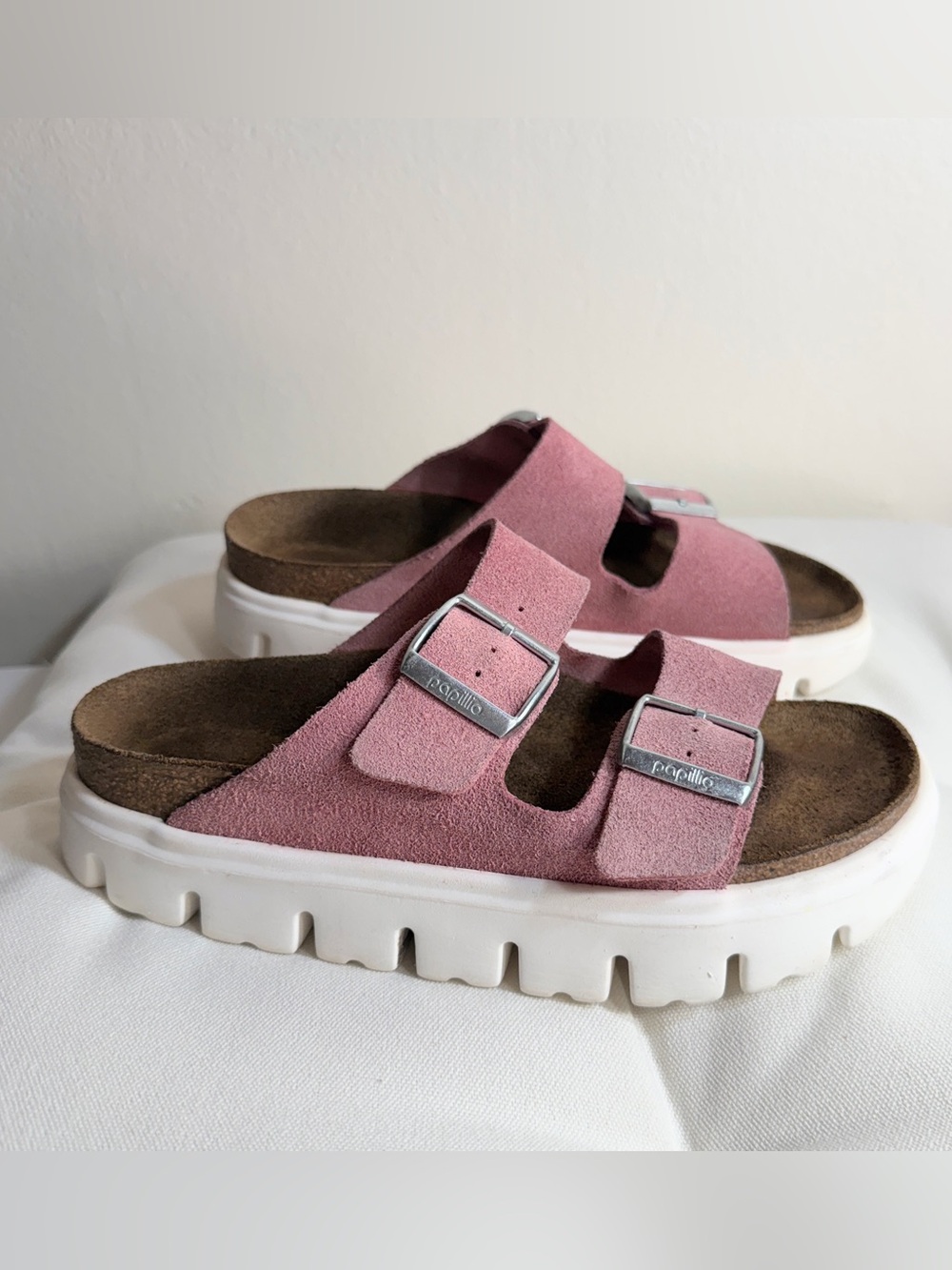 Birkenstock Papillio Arizona Chunky Pink Suede Platform Sandals US 6 EU 37